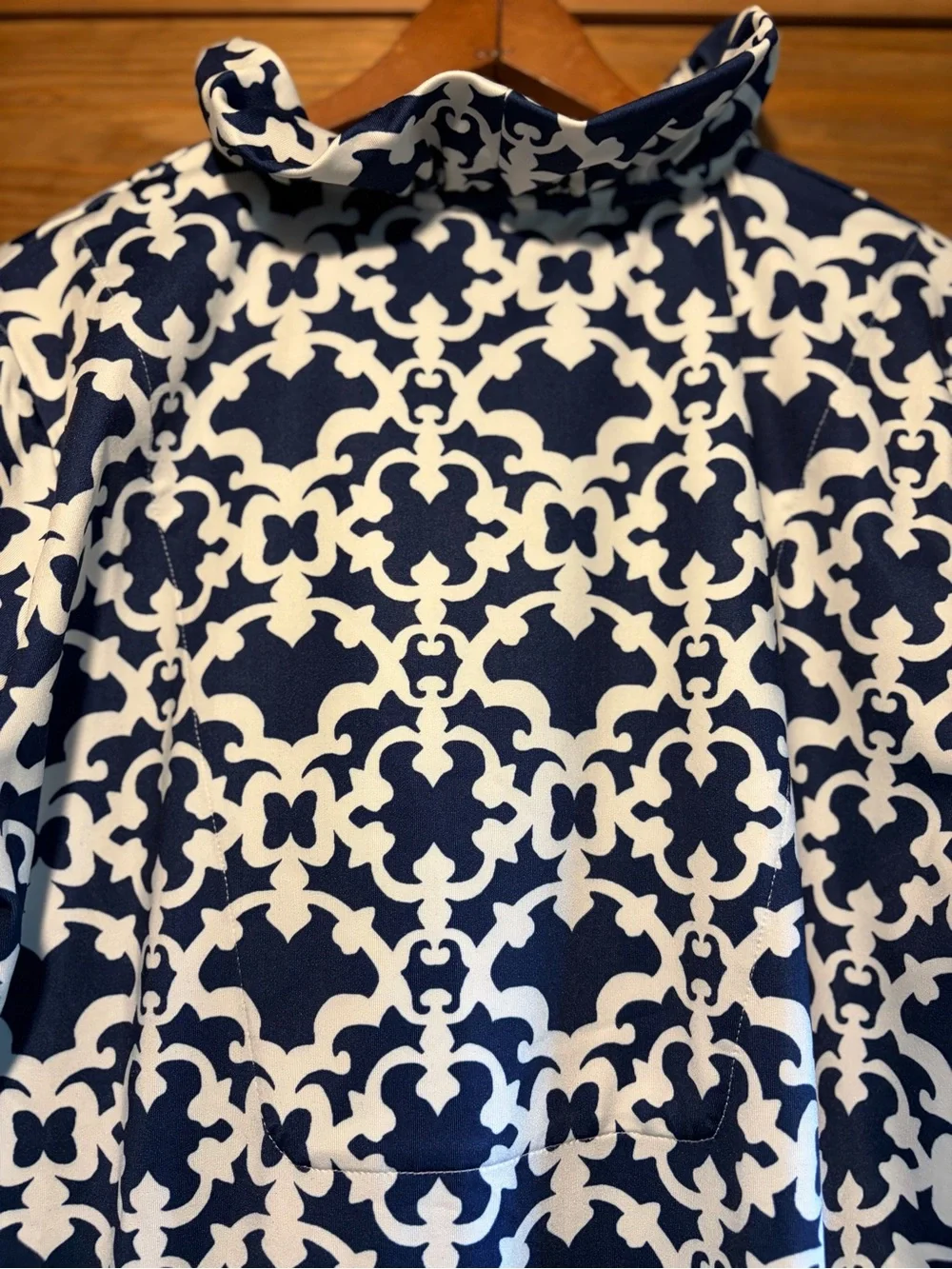 Jean-Pierre Klifa Paris Ruffle Collar Jersey Dress Blue/ Scroll Resort Size XL